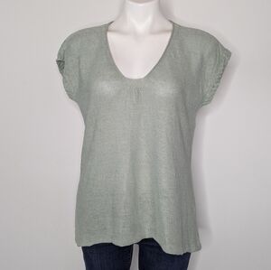 Eileen Fisher Light Green Scoop Neck Short Sleeve Loose Knit Hemp Sweater M